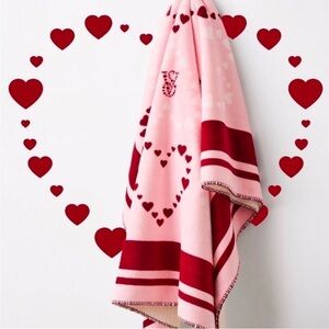 Victoria's Secret Pink and Red Heart Sherpa Blanket